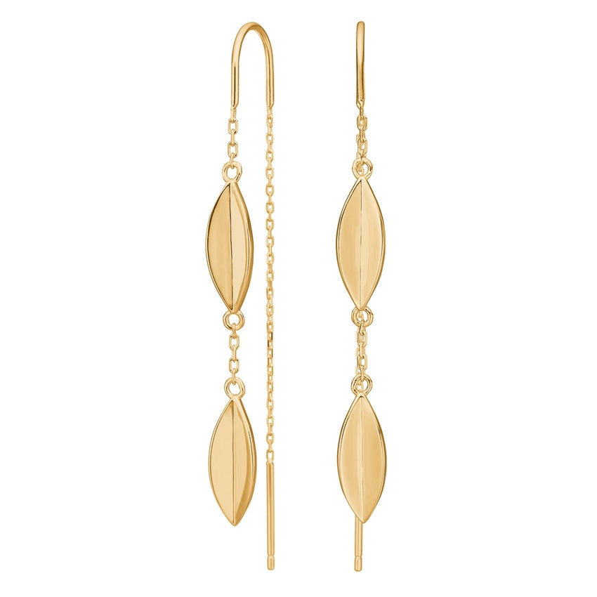 LEAVE52 ørehængere i forgyldt sterlingsølv med bladdesign fra Nordahl Jewellery.